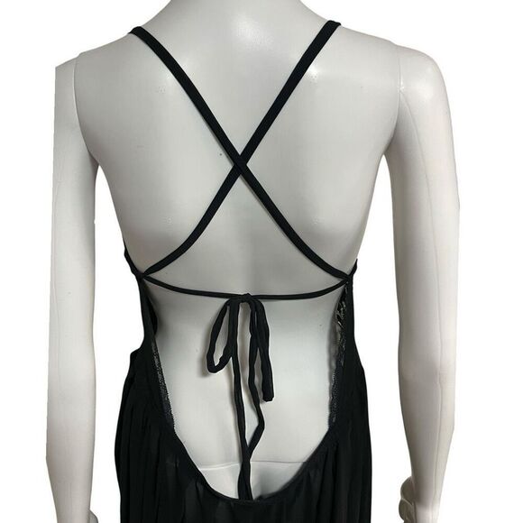 Fredrick’s of Hollywood Vintage Dead Stock Black Long Lace Top Sheer Bottom Tie - Picture 5 of 9